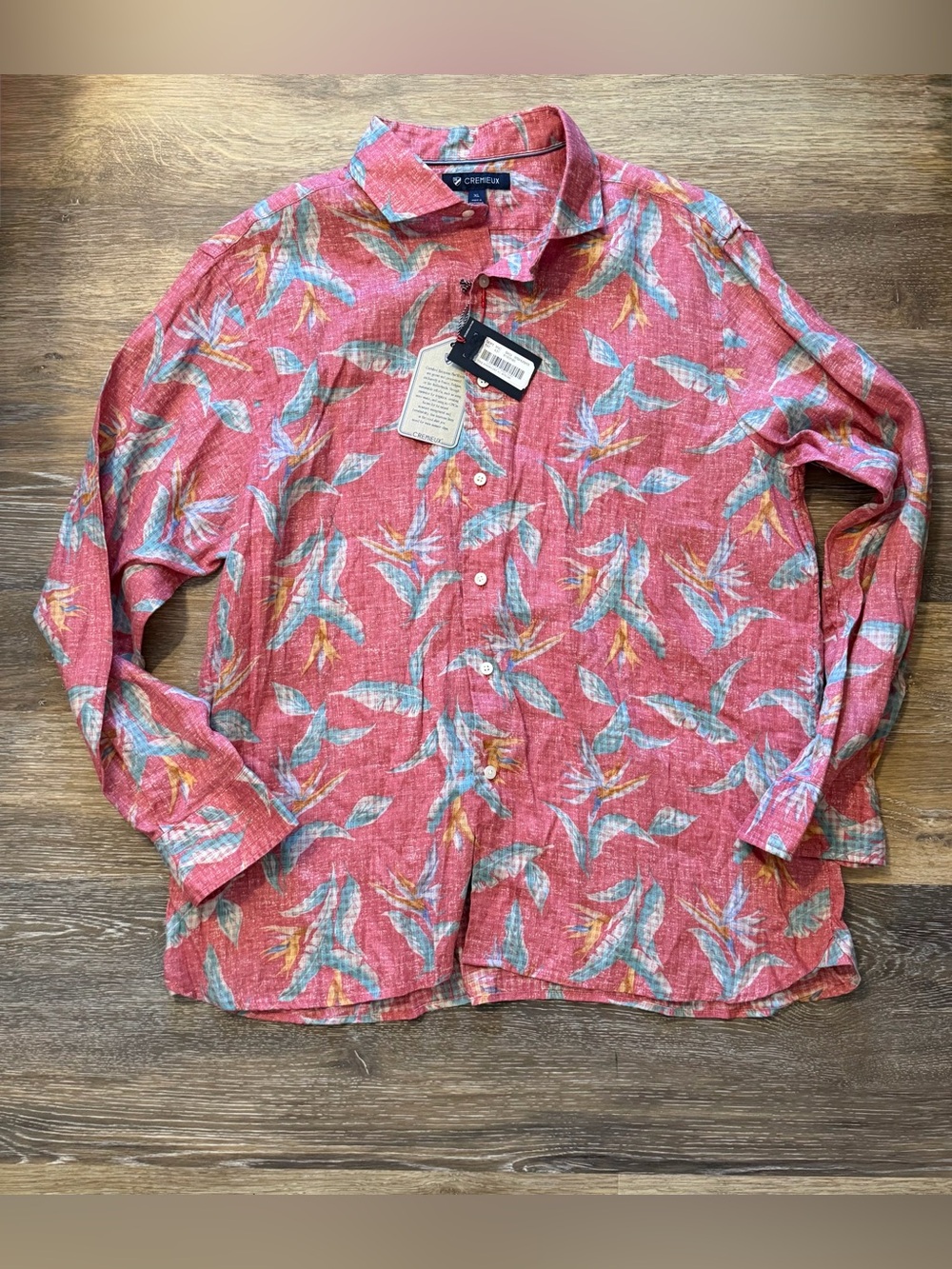 NWT Cremieux French Linen Bird of Paradise Shirt XL Coral Floral